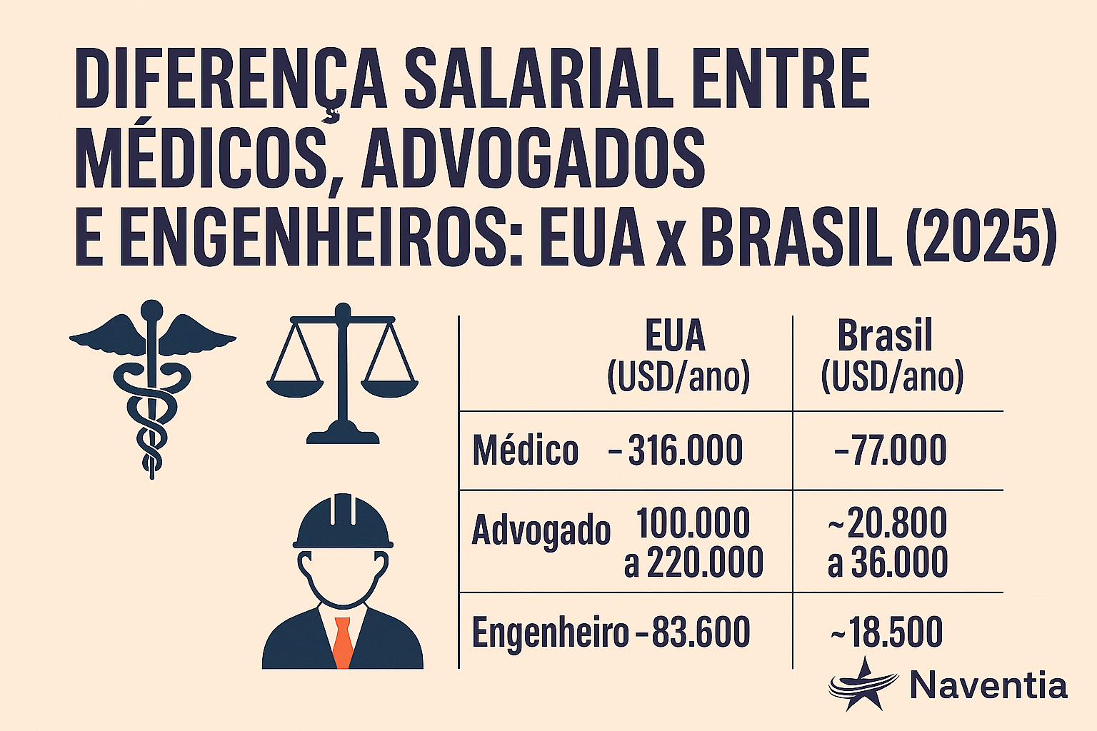 Salários de Médicos, Advogados e Engenheiros: EUA x Brasil