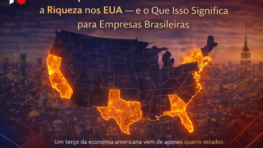 Mapa do PIB americano com concentração de riqueza por estado