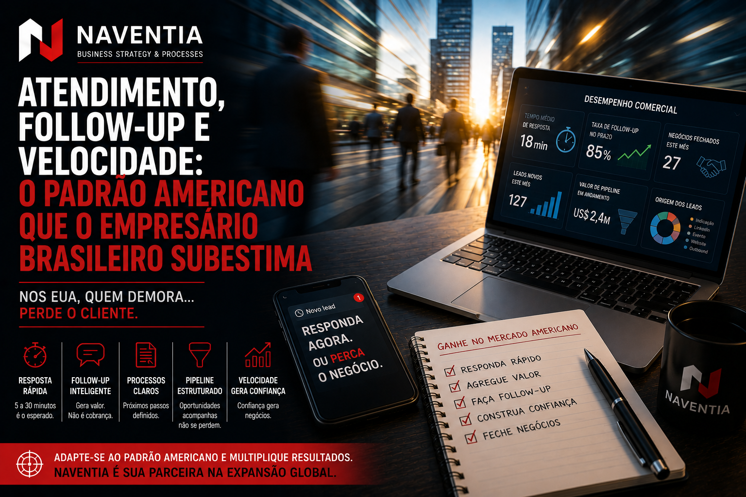 Equipe comercial respondendo leads com rapidez no mercado americano