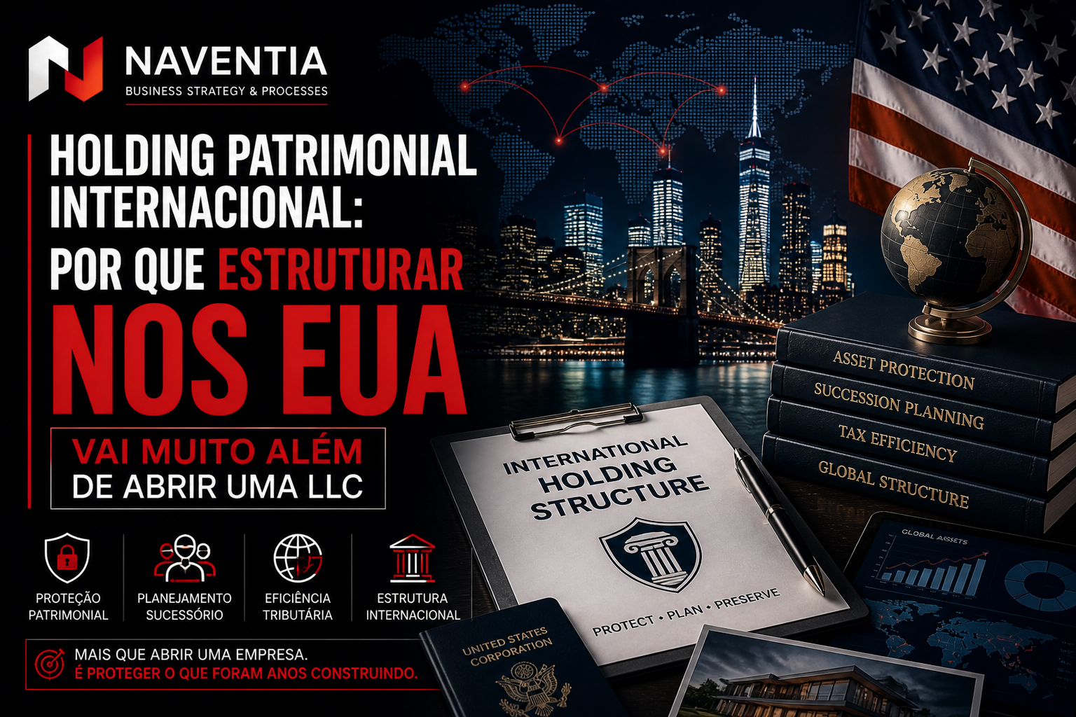 Estrutura de holding patrimonial internacional nos Estados Unidos para proteção de ativos e planejamento sucessório