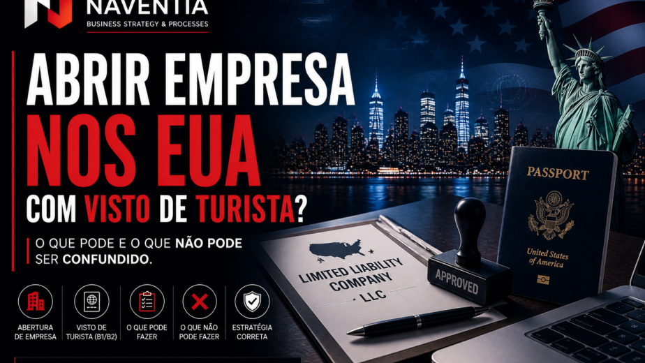 Empresário brasileiro analisando abertura de empresa nos Estados Unidos com visto de turista