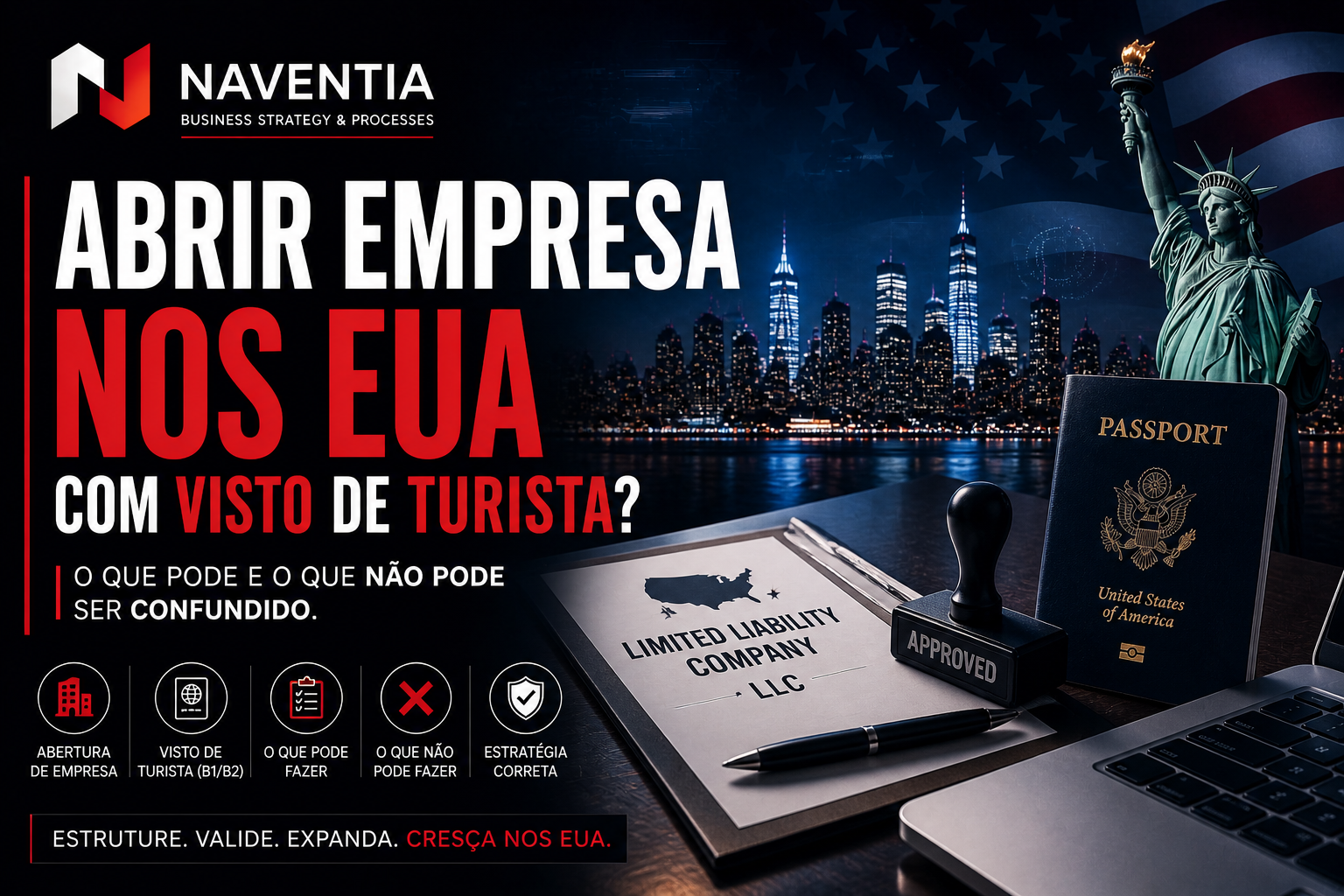 Empresário brasileiro analisando abertura de empresa nos Estados Unidos com visto de turista