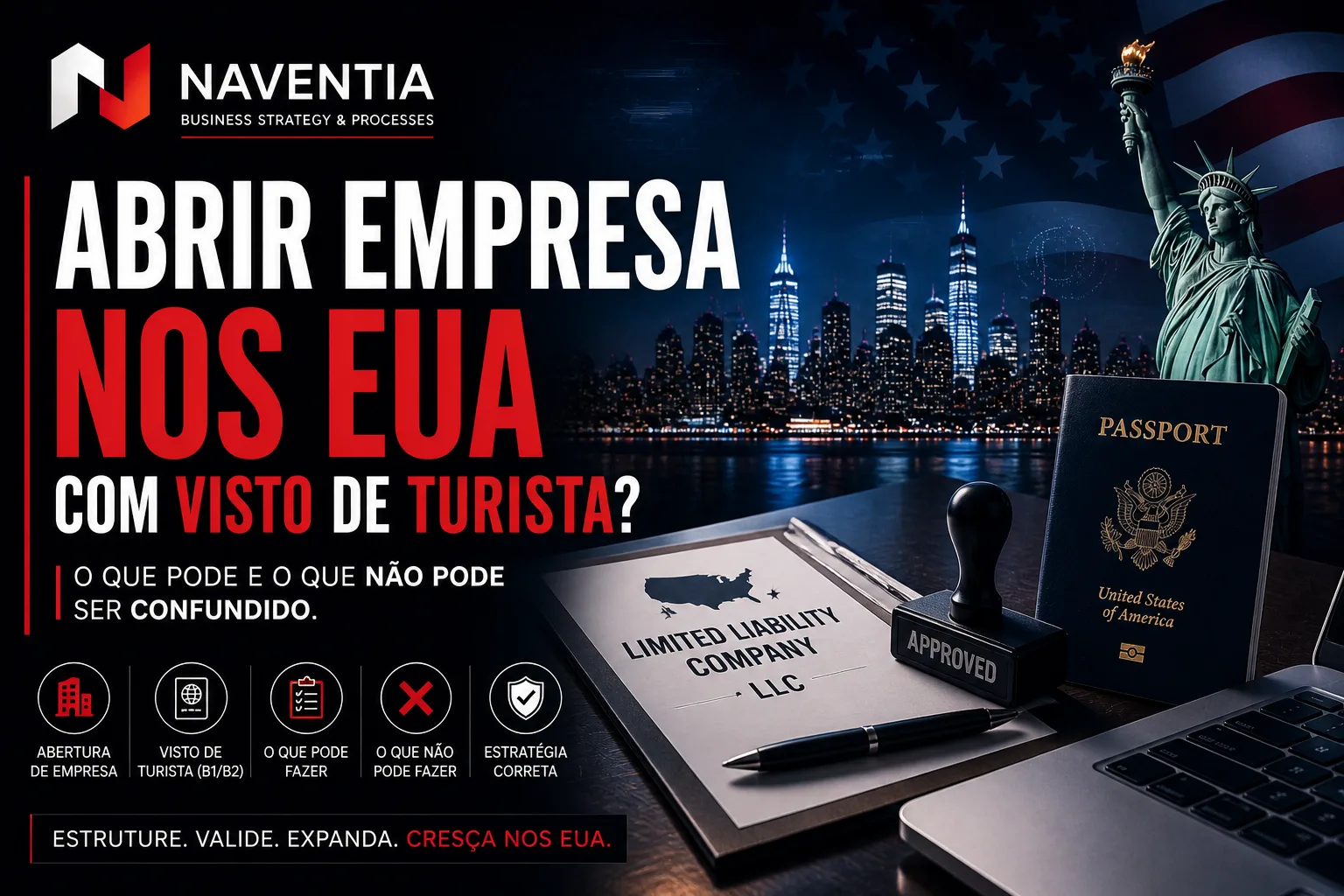 Empresário brasileiro analisando abertura de empresa nos Estados Unidos com visto de turista