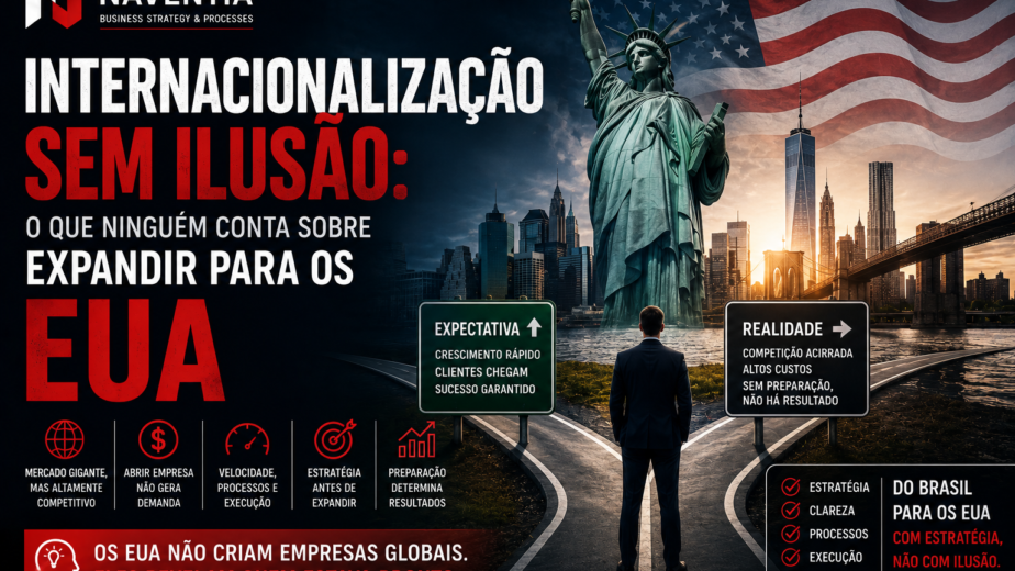 Empresário analisando expansão internacional e entrada estratégica no mercado americano