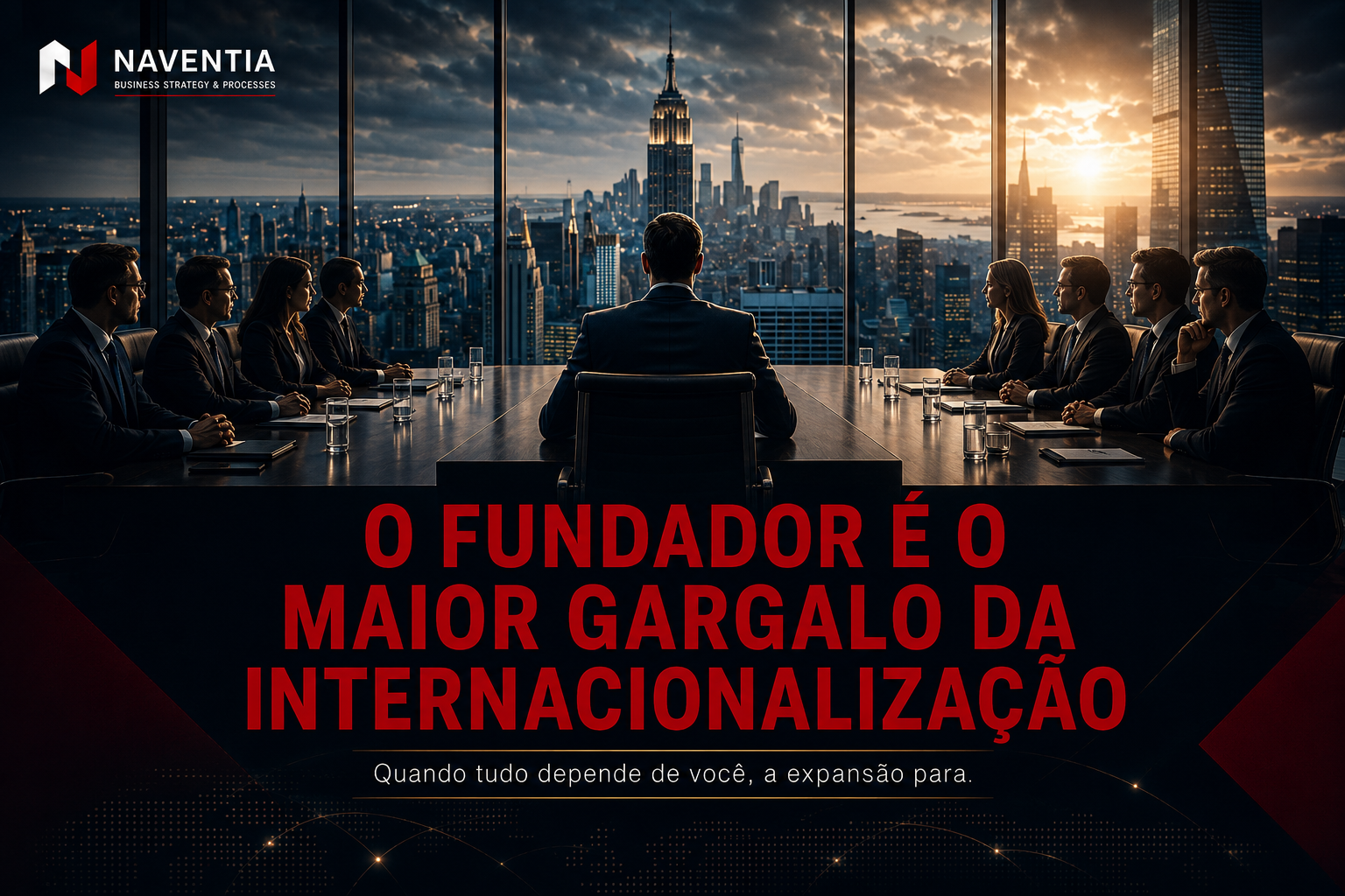 Empresário analisando desafios de liderança e dependência do fundador na internacionalização da empresa