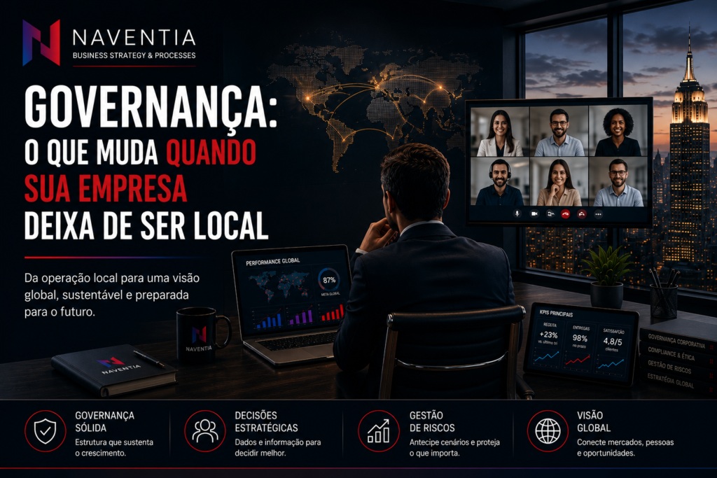 Home 2 Executivos reunidos discutindo governança empresarial e expansão internacional.