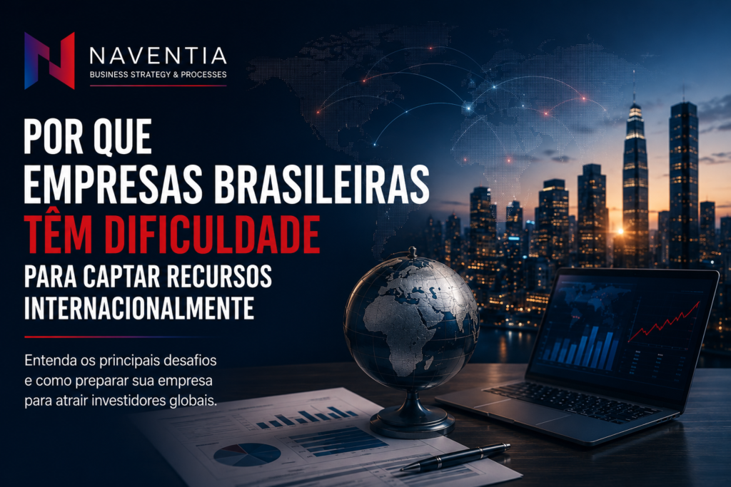 Home 1 Empresários brasileiros apresentando resultados para investidores internacionais durante uma reunião de captação de recursos.