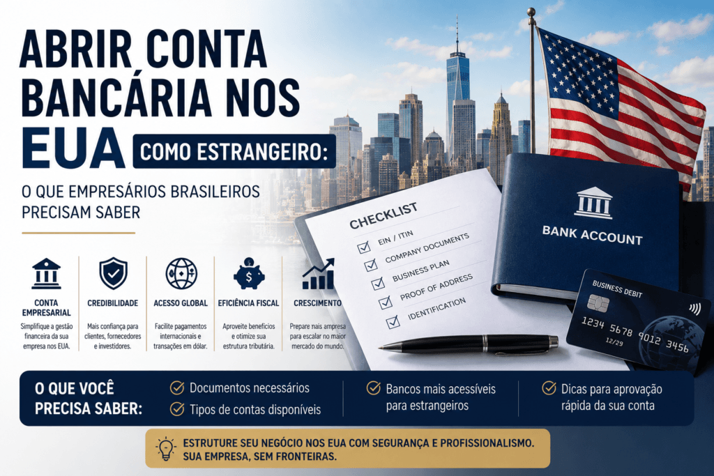 Home 1 Empresário brasileiro abrindo uma conta bancária empresarial nos Estados Unidos.