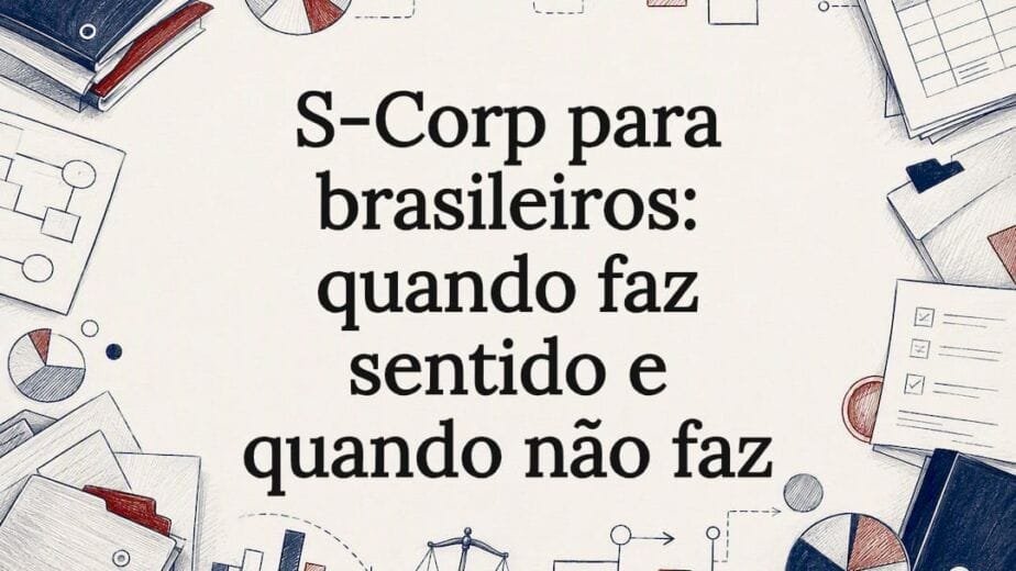 Cartão ilustrado sobre a opção fiscal S-Corp para brasileiros