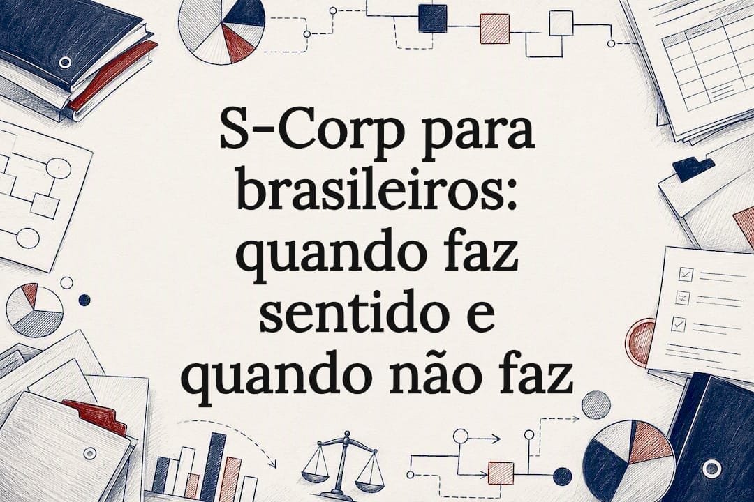 Cartão ilustrado sobre a opção fiscal S-Corp para brasileiros