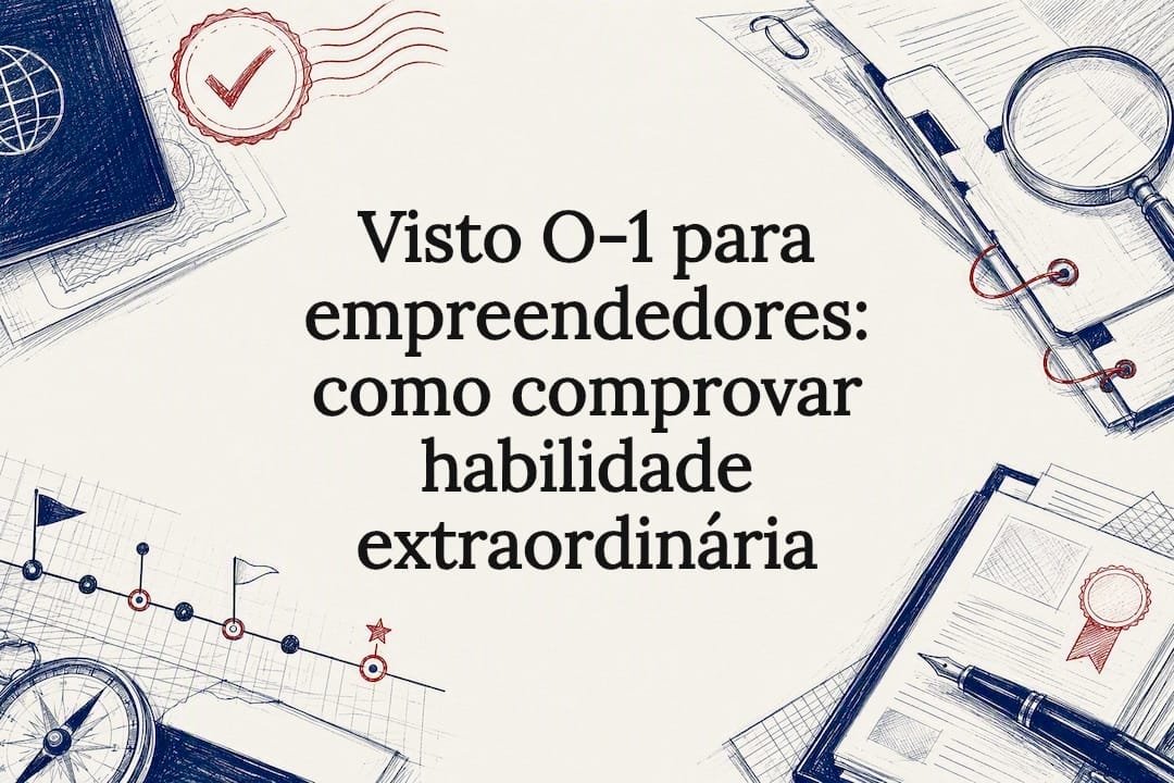 Ilustração decorativa do cartão de título do Visto O-1 para empreendedores