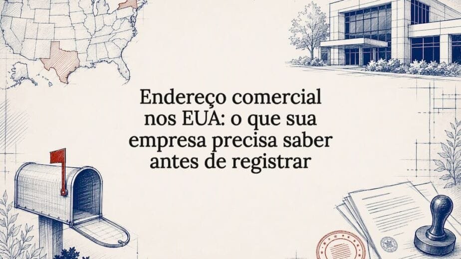 Ilustração decorativa sobre endereço comercial nos Estados Unidos