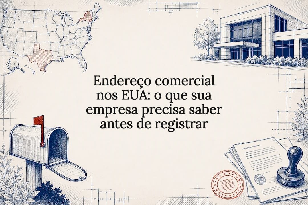Ilustração decorativa sobre endereço comercial nos Estados Unidos