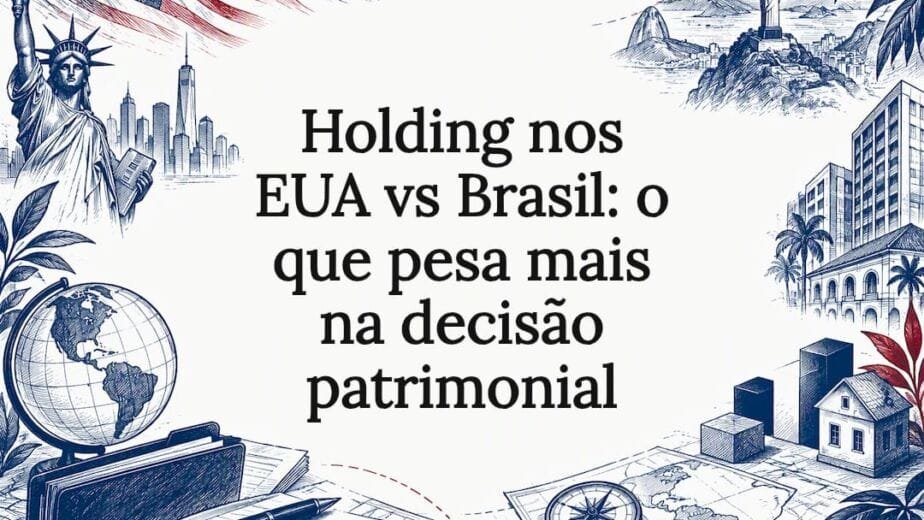 Card ilustrado sobre holding nos EUA e no Brasil